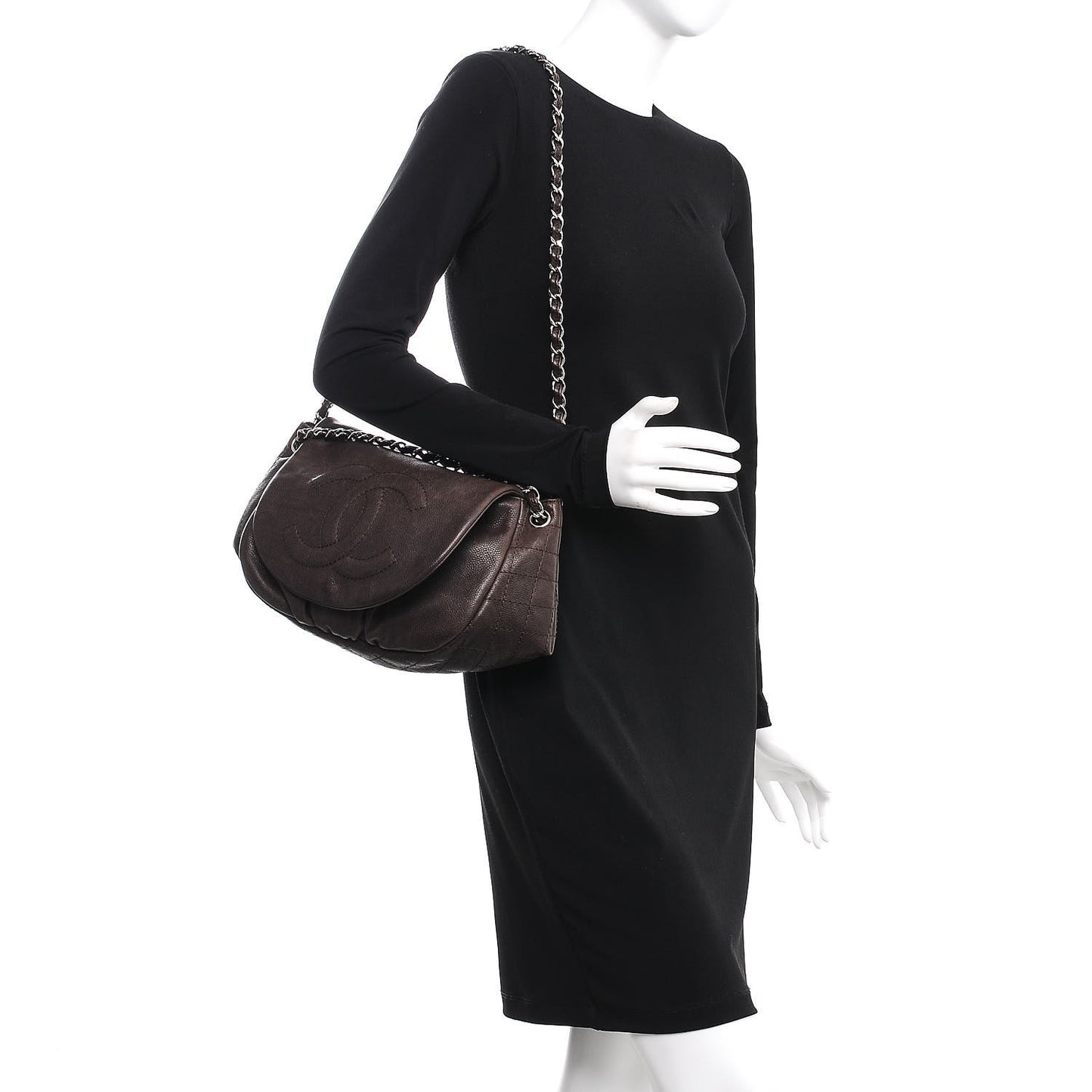 Caviar Half Moon Large Flap Dark Brown