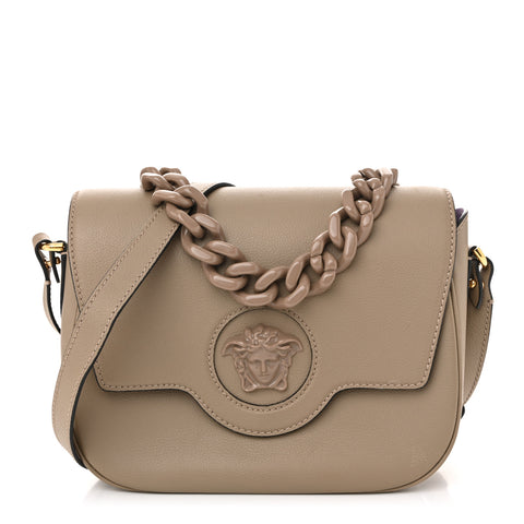 Grained Calfskin La Medusa Flap Shoulder Bag Taupe
