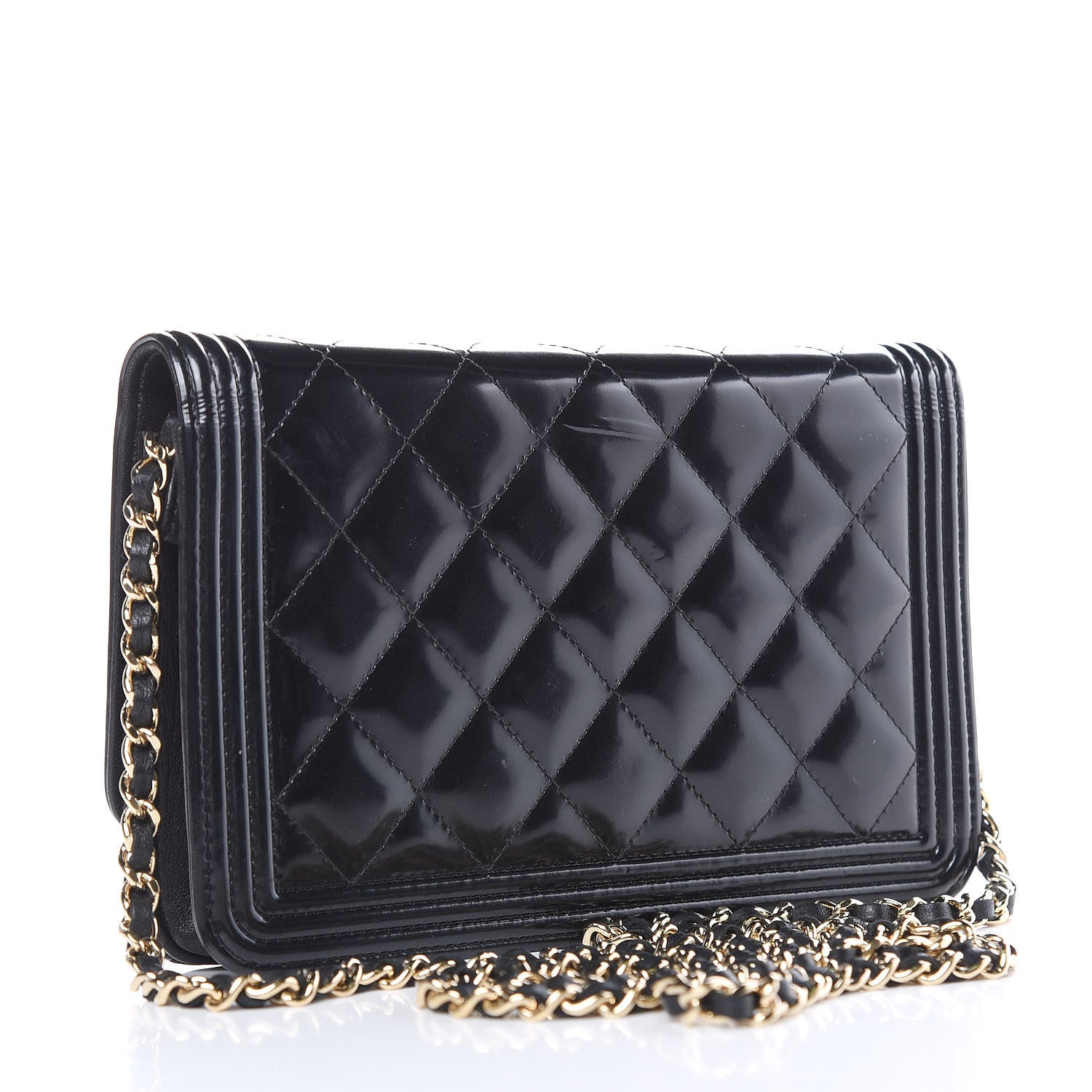 Chanel Glazed Calfskin Quilted Boy Wallet On Chain WOC Black 3 of 19
