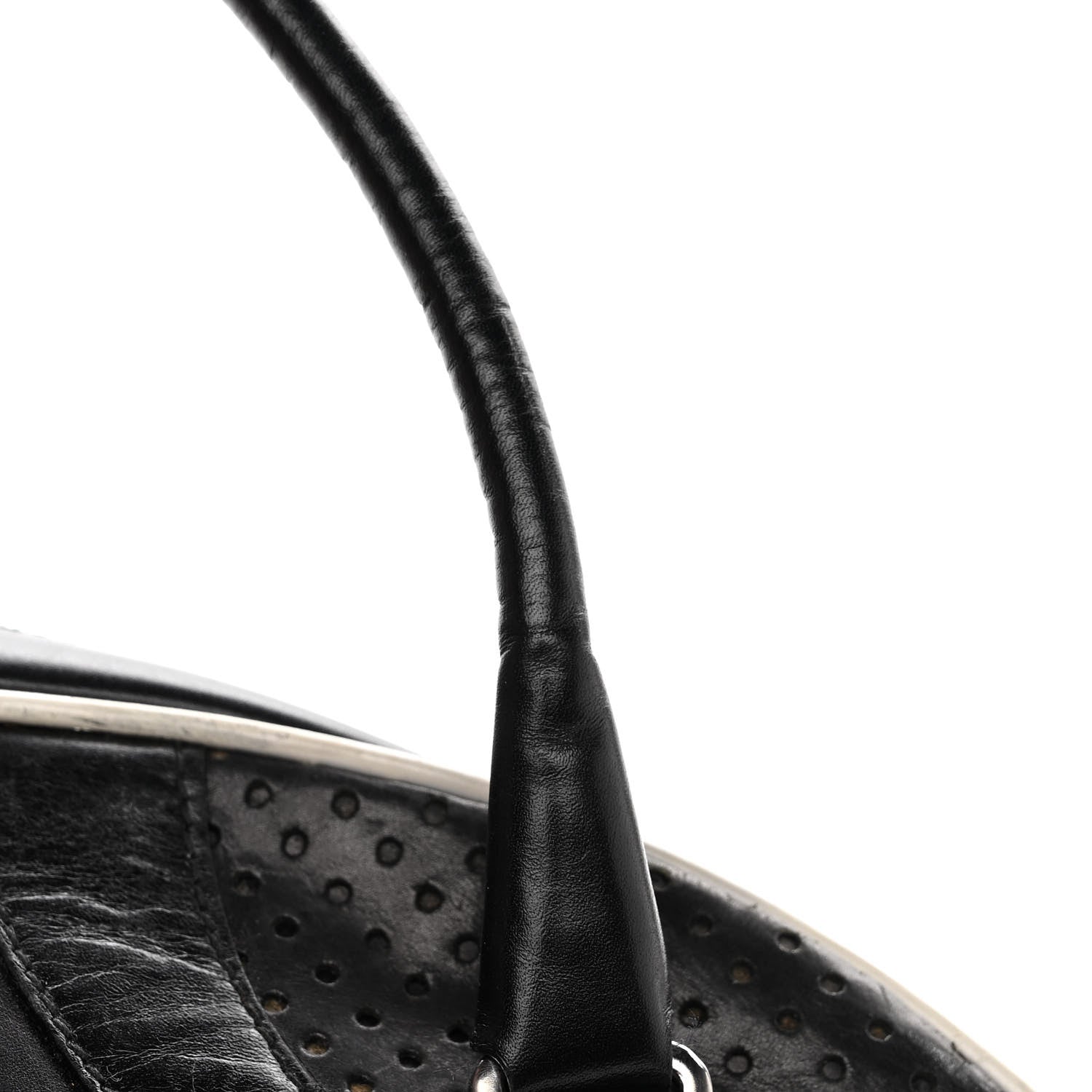 Prada Vitello Drive Perforated Bowling Bag Black 10 of 12