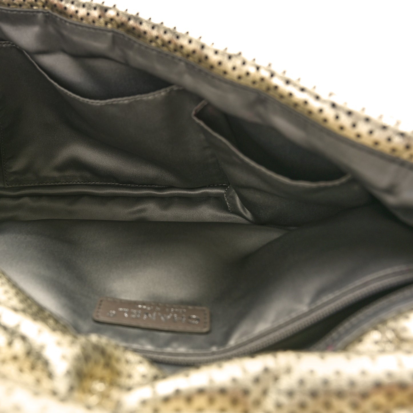 Metallic Crackled Calfskin Perforated Large Drill Flap Gold