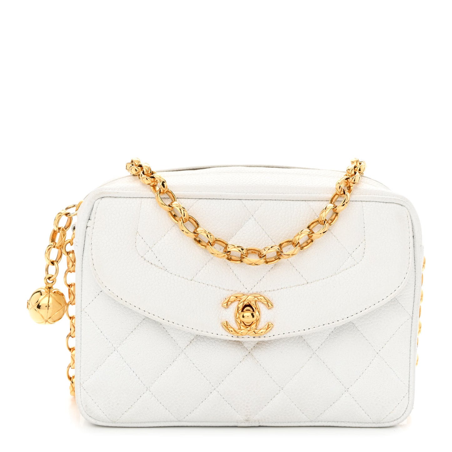 Caviar Quilted CC Camera Case White