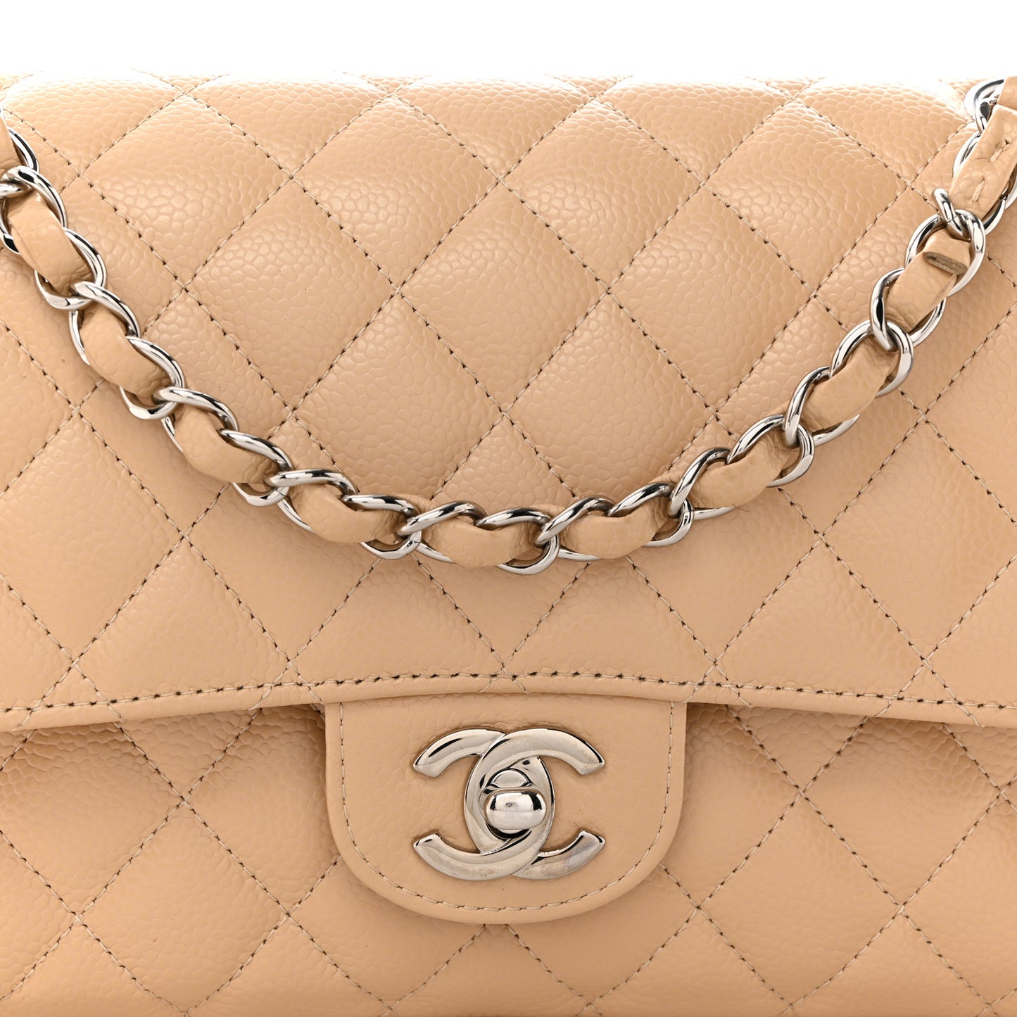 Caviar Quilted Medium Double Flap Beige