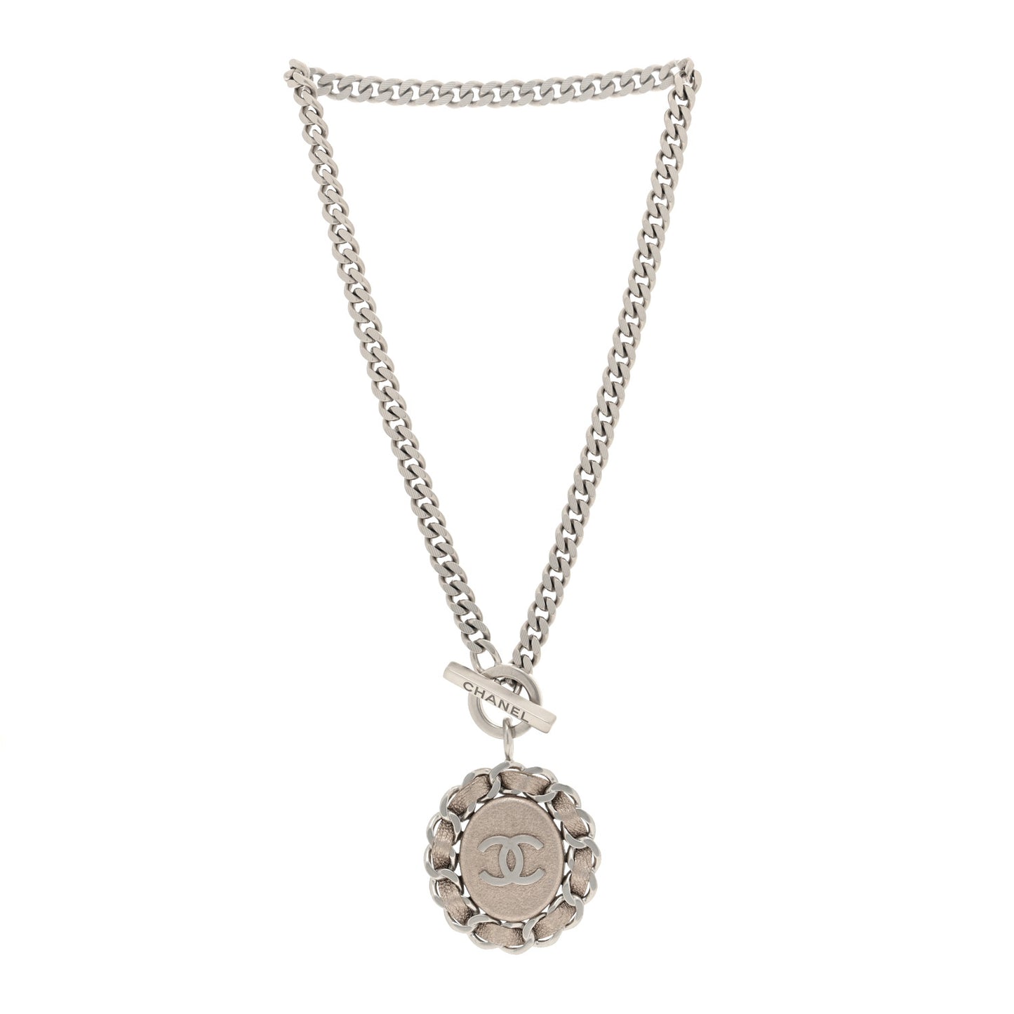 Lambskin CC Chain Pendant Necklace Silver
