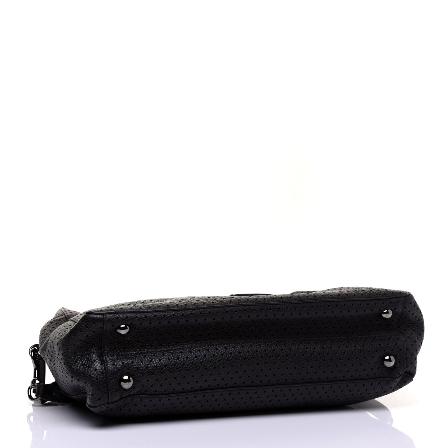 Calfskin Perforated Rockstud Large Travel Briefcase Black