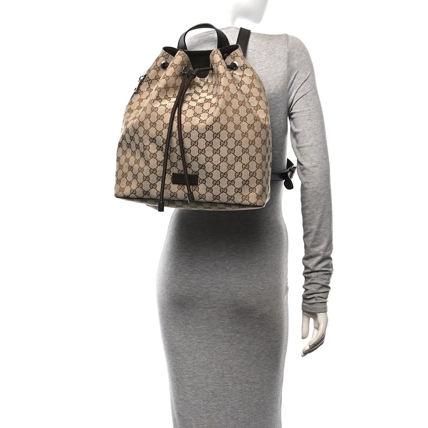 Monogram Dollar Calfskin O Drawstring Backpack Beige Ebony Testa di Moro Dark Chocolate