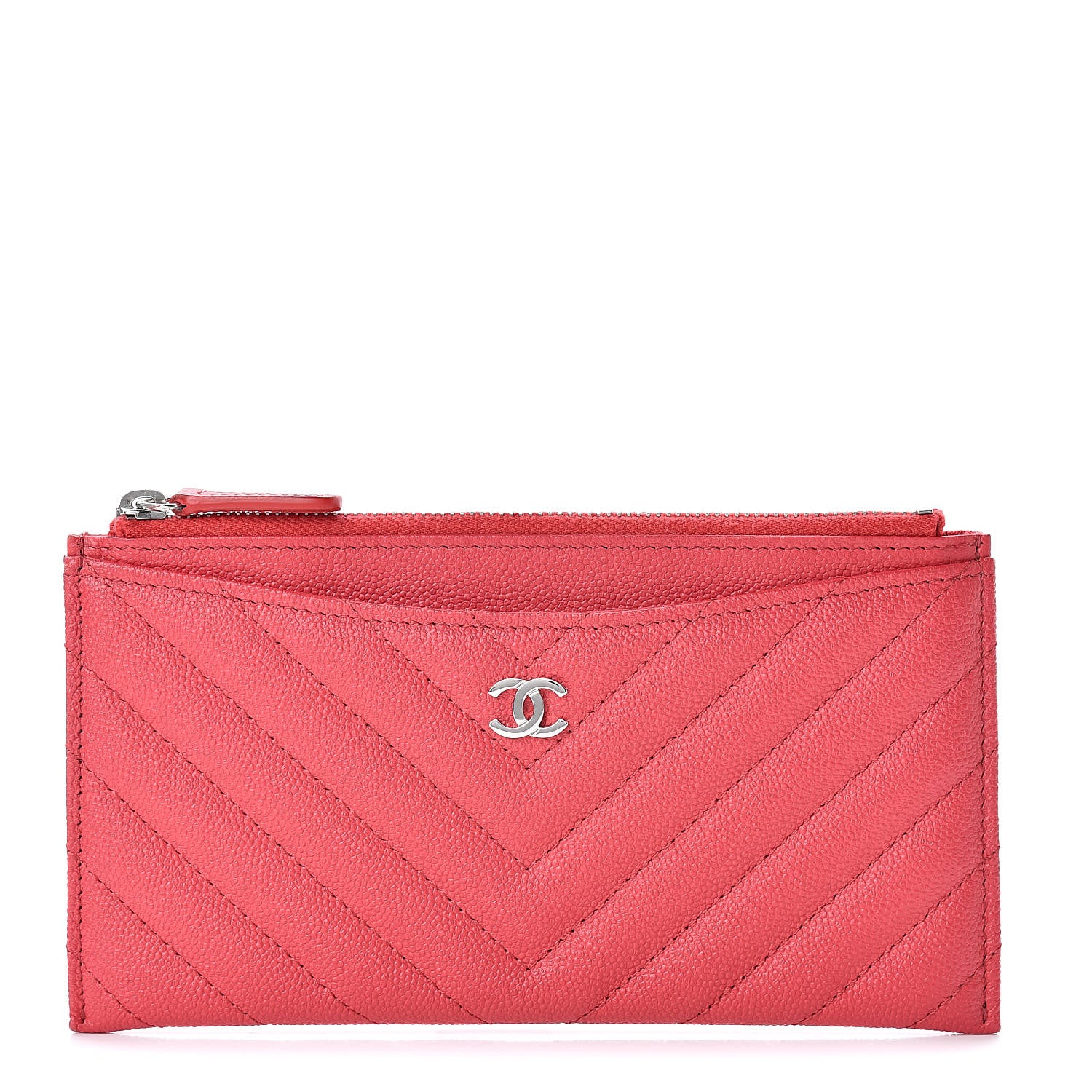 Chanel Caviar Chevron Quilted Zip Pouch Red 1 of 8