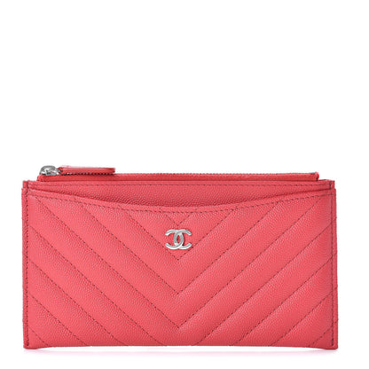Chanel Caviar Chevron Quilted Zip Pouch Red 1 of 8