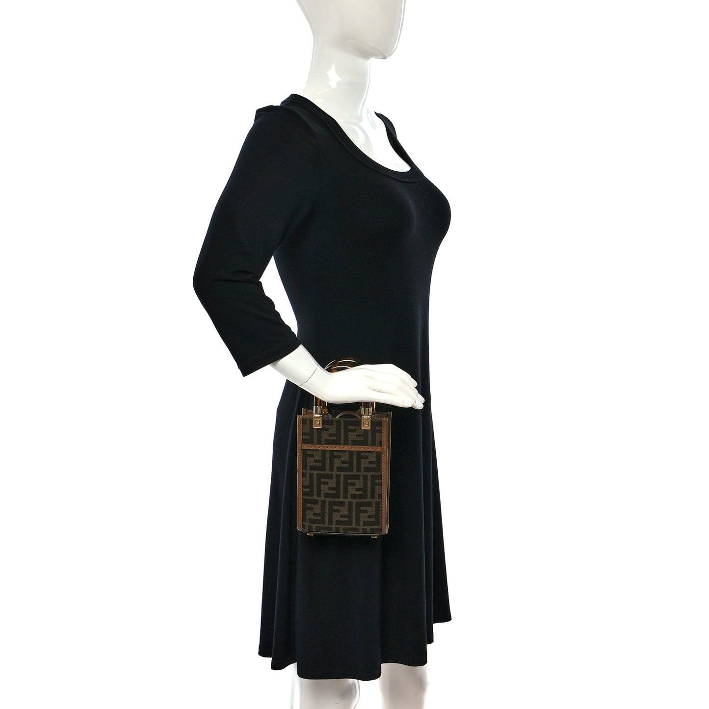 Fabric Jacquard Vitello King Plexiglass FF 1974 Mini Fendi Sunshine Shopper Tote Tobacco Moro Sand