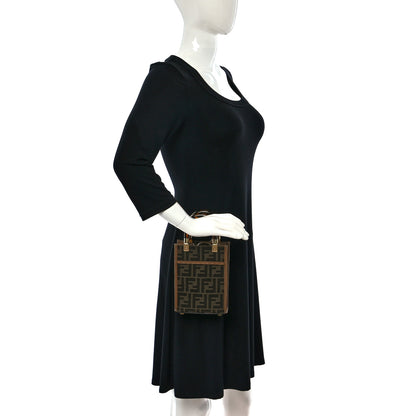 Fendi Fabric Jacquard Vitello King Plexiglass FF 1974 Mini Fendi Sunshine Shopper Tote Tobacco Moro Sand 3 of 9