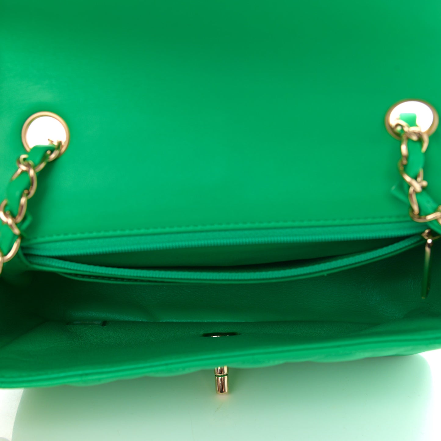 Lambskin Quilted Mini Rectangular Flap Green