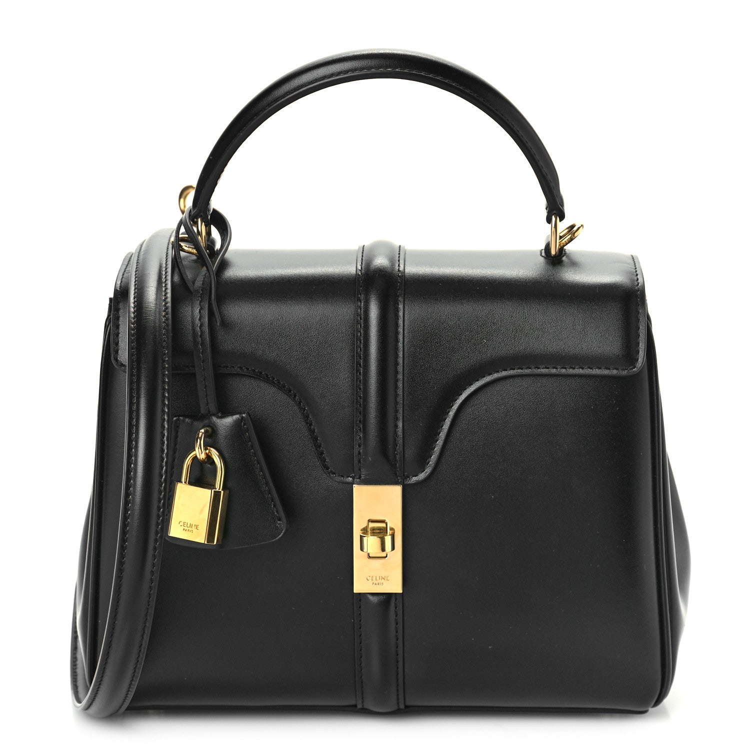 Celine Satinated Calfskin Small 16 Top Handle Bag Black 1 of 8