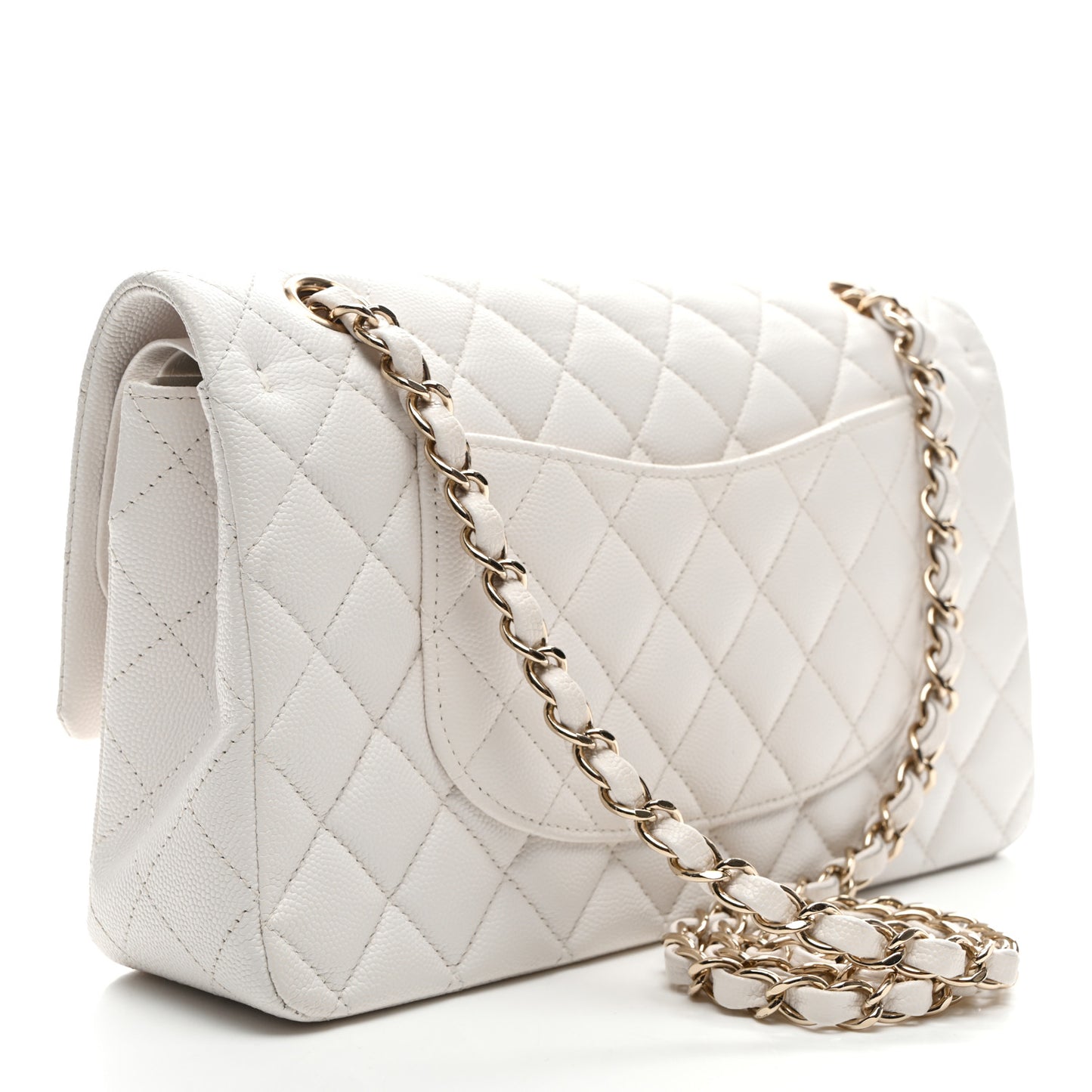 Caviar Quilted Medium Double Flap White