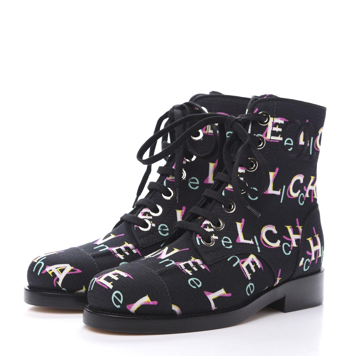 Tweed Lace Up Short Boots 36 Black Ecru Green Red