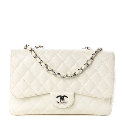 Chanel Caviar Quilted Jumbo Single Flap White 1 of 13
