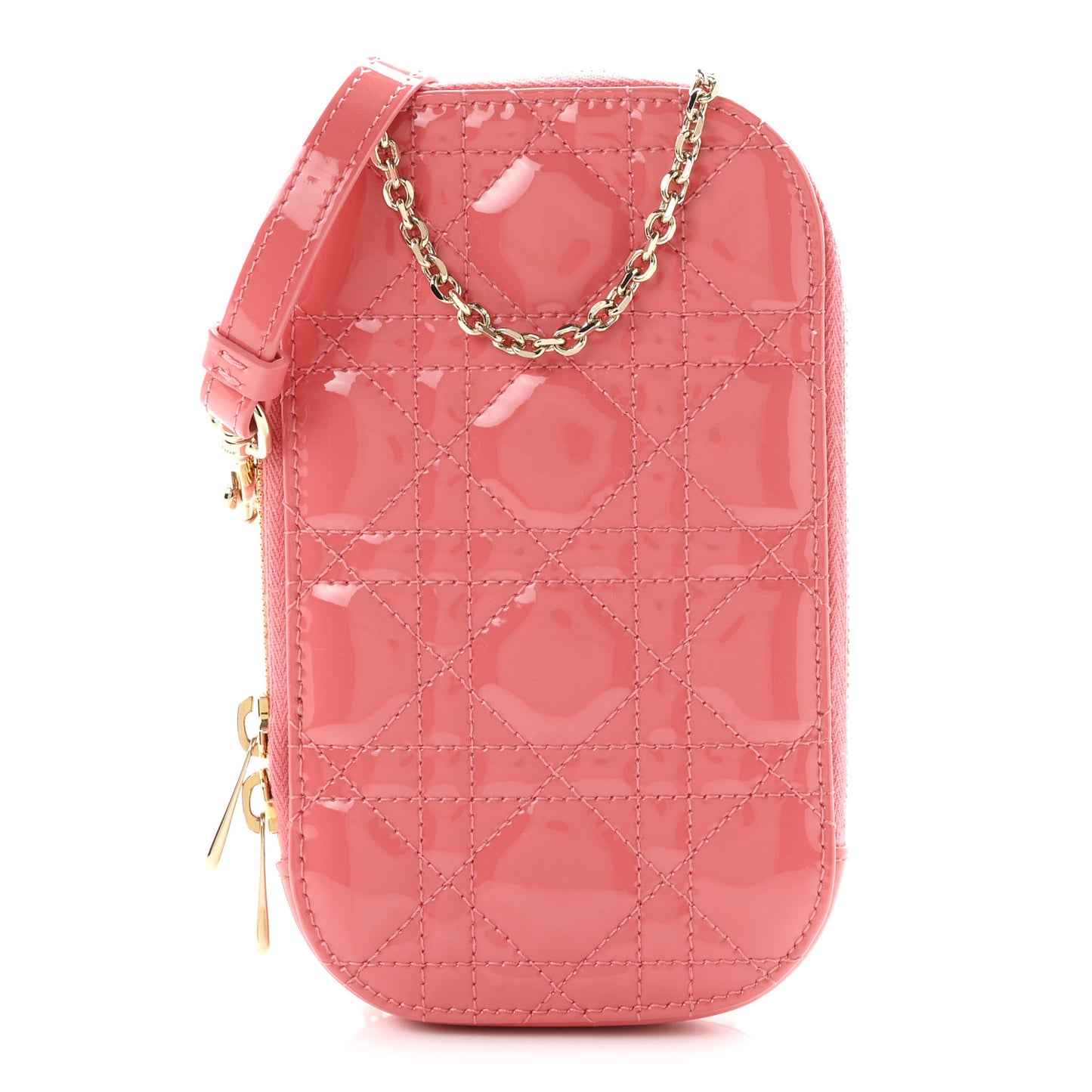 Patent Cannage Lady Dior Phone Holder Pink