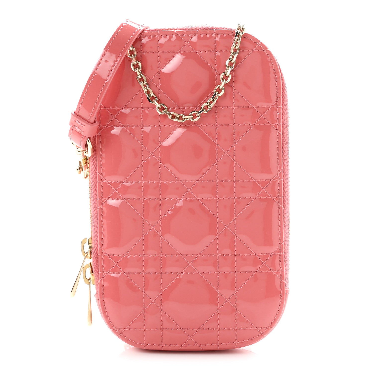 Christian Dior Patent Cannage Lady Dior Phone Holder Pink 1 of 9