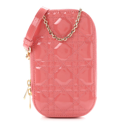 Christian Dior Patent Cannage Lady Dior Phone Holder Pink 1 of 9