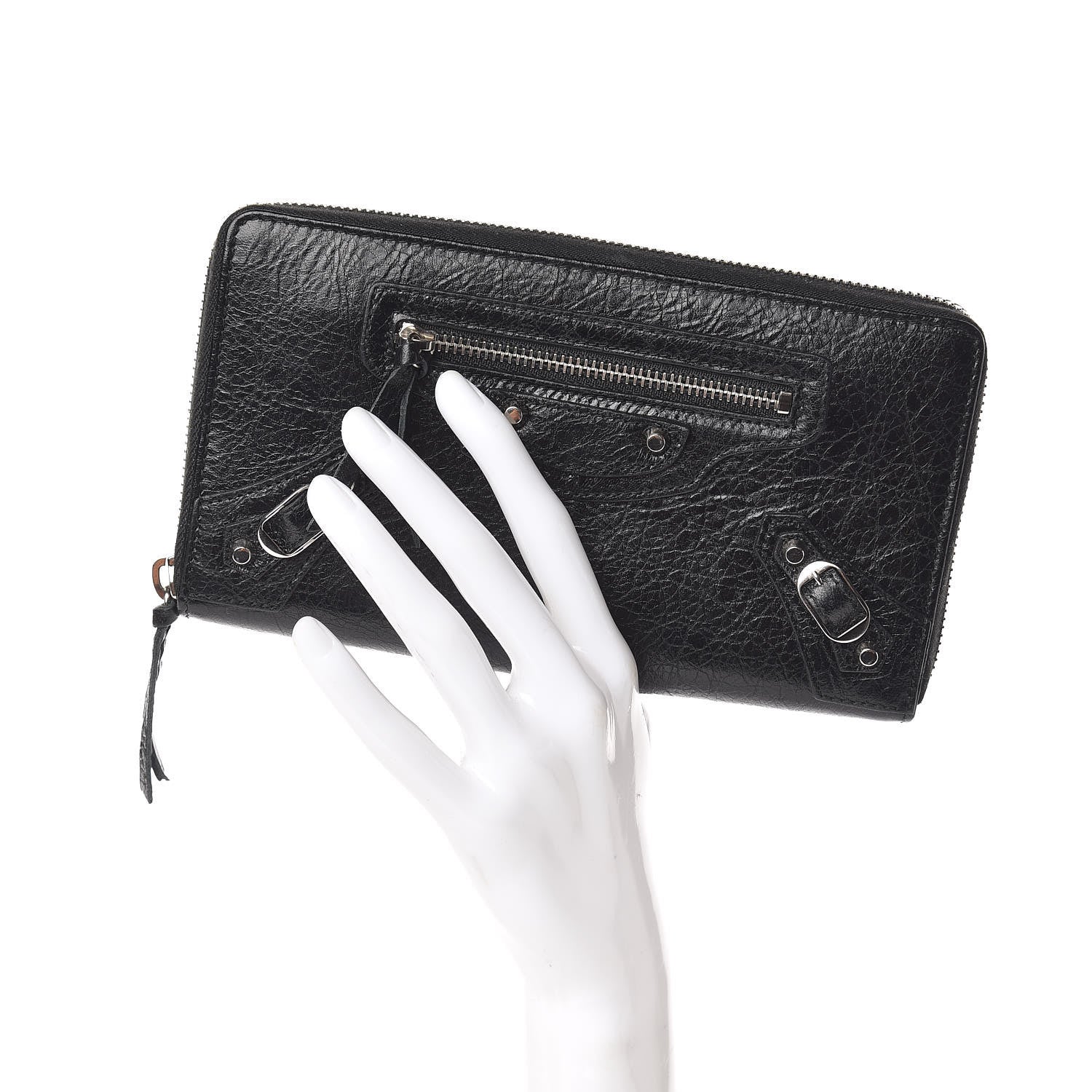 Balenciaga Agneau Classic Silver Hardware Continental Zip Around Wallet Black 2 of 9