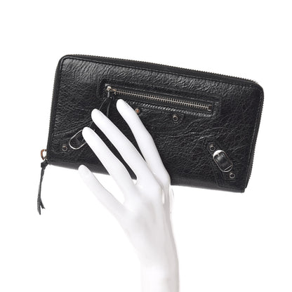 Balenciaga Agneau Classic Silver Hardware Continental Zip Around Wallet Black 2 of 9