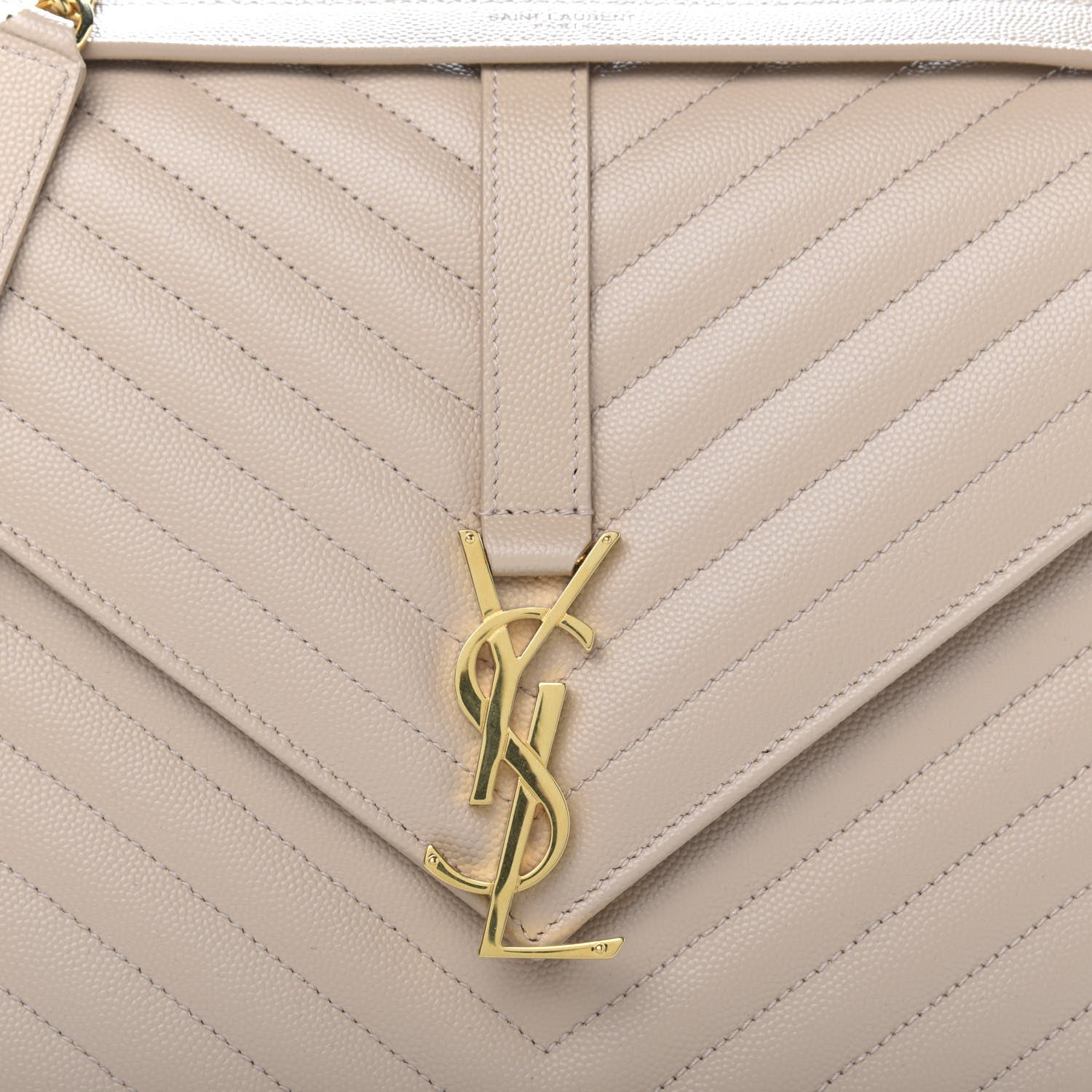 Saint Laurent Grain De Poudre Matelasse Chevron Large Monogram Satchel Nude Powder 9 of 9