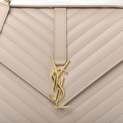 Saint Laurent Grain De Poudre Matelasse Chevron Large Monogram Satchel Nude Powder 9 of 9