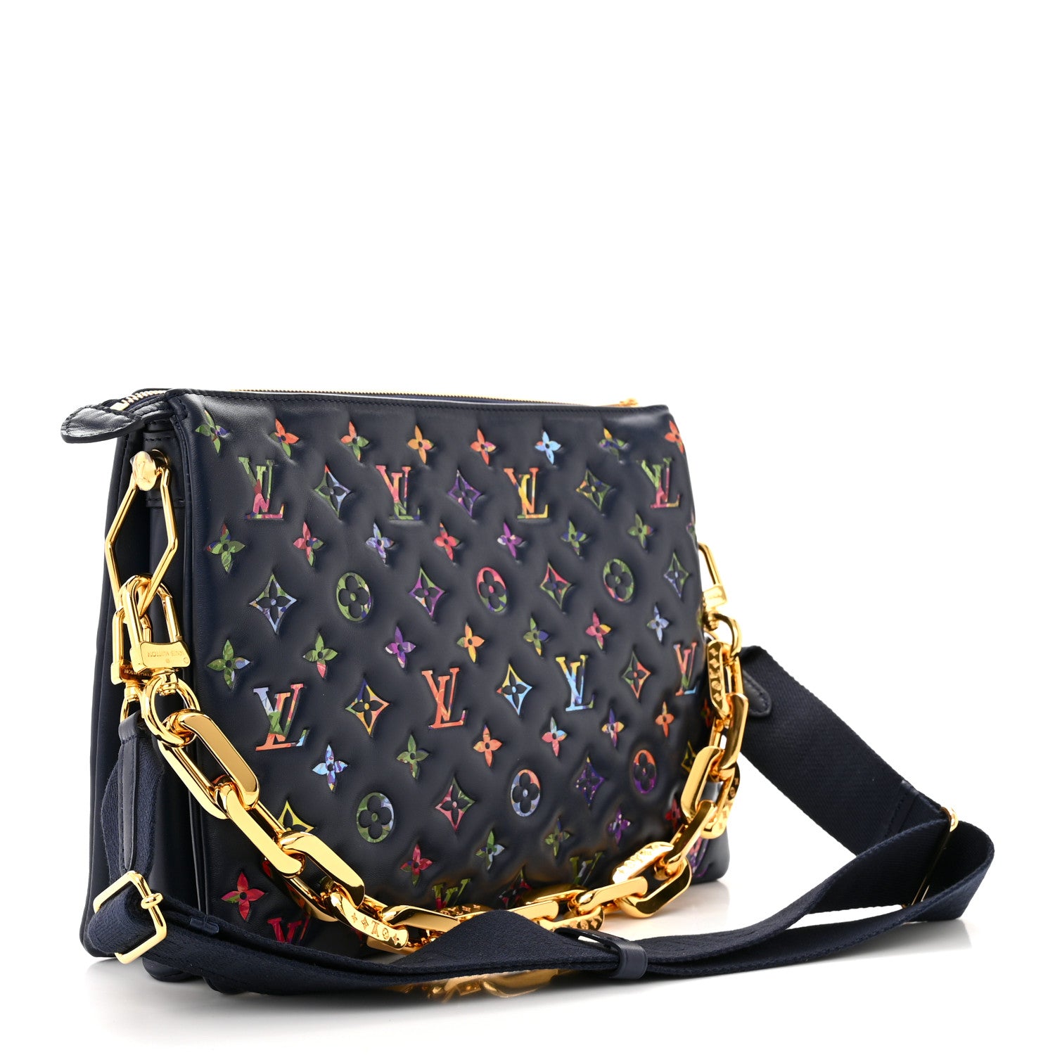 Louis Vuitton Lambskin Embossed Monogram LV Garden Coussin MM Navy Blue 3 of 11