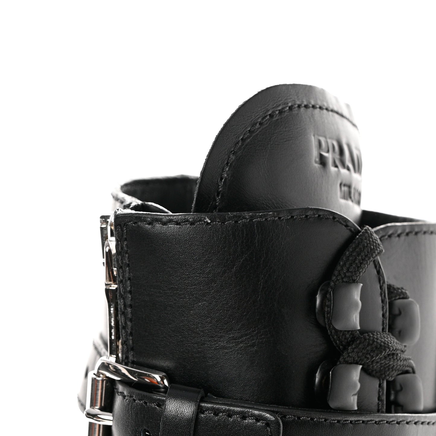 Vitello Lux Nylon Metal Triangle Logo Monolith Pouch Pocket 55mm Tall Combat Boots 36 Black
