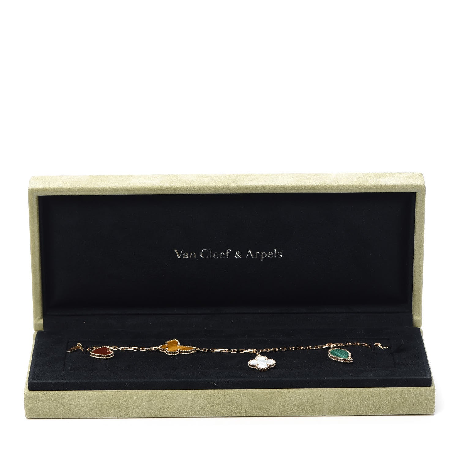 Van Cleef & Arpels 18K Yellow Gold Mother of Pearl Malachite Carnelian Tiger Eye 4 Motifs Lucky Alhambra Bracelet 7 of 7