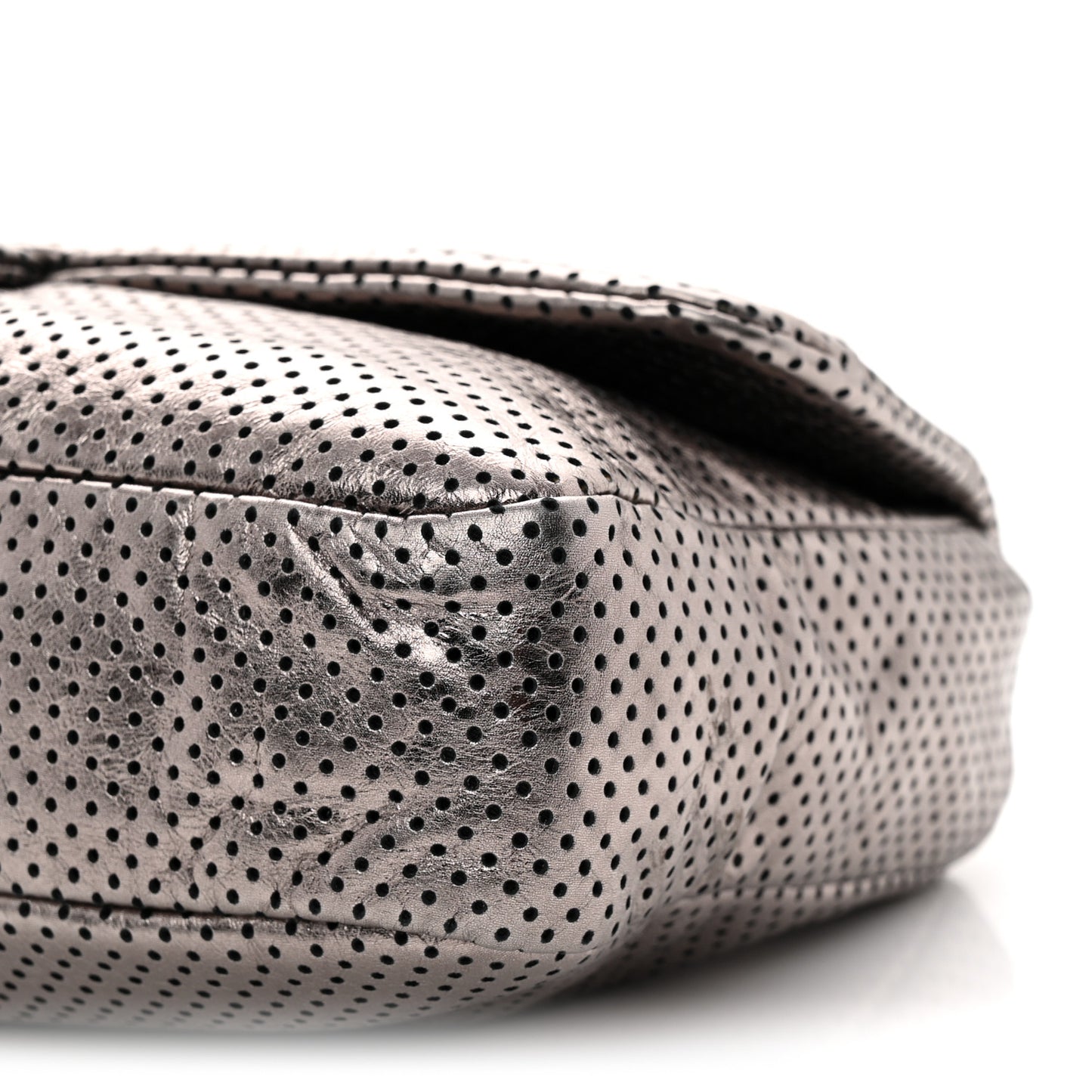 Metallic Crackled Calfskin Perforated Drill Flap Bronze