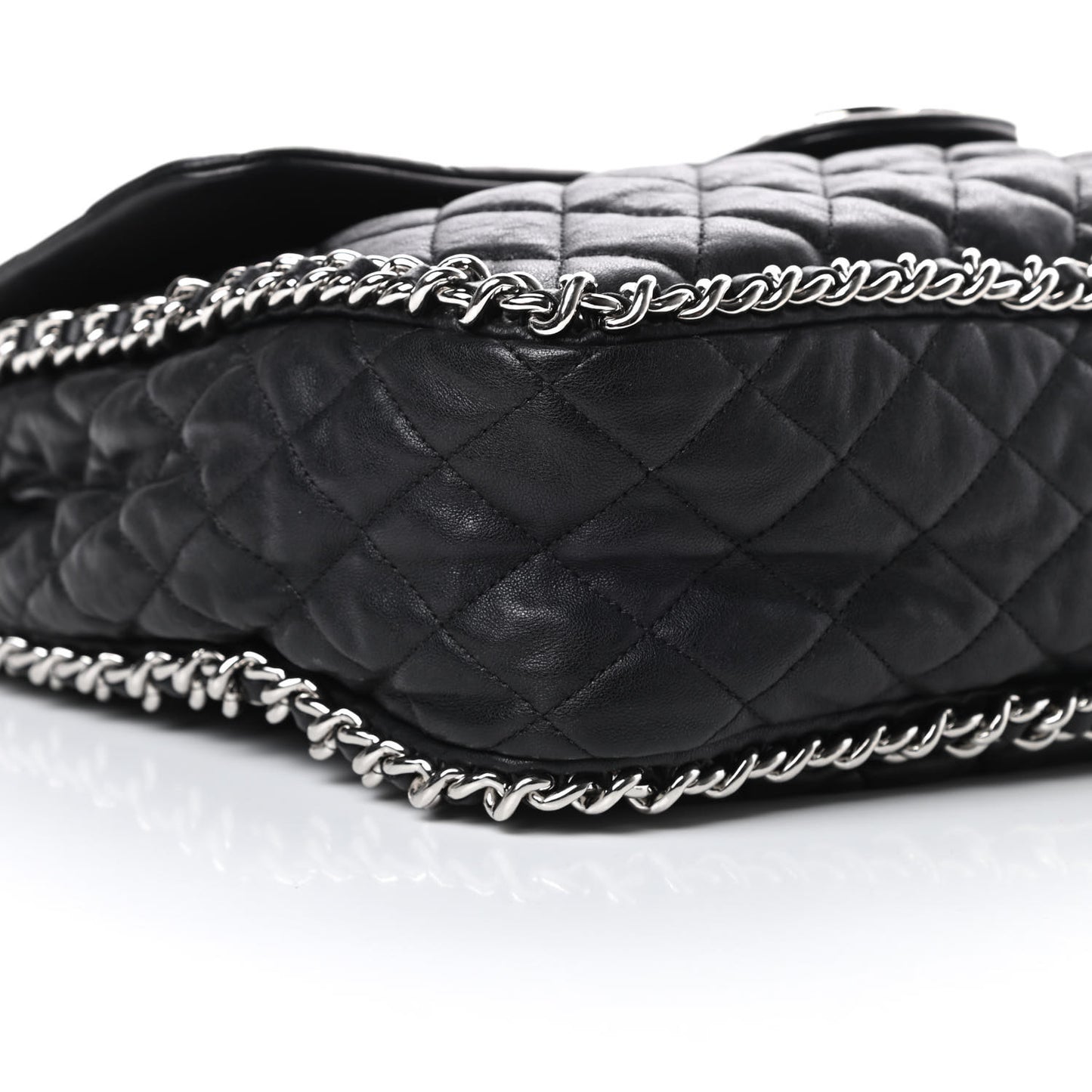 Washed Lambskin Quilted Maxi Chain Around Flap Black