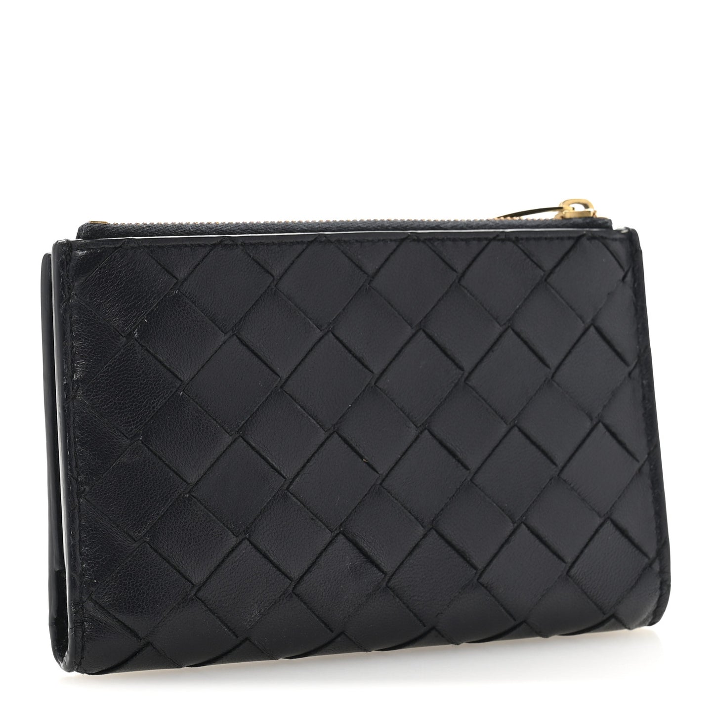 Nappa Intrecciato Medium Bifold Zip Wallet Navy