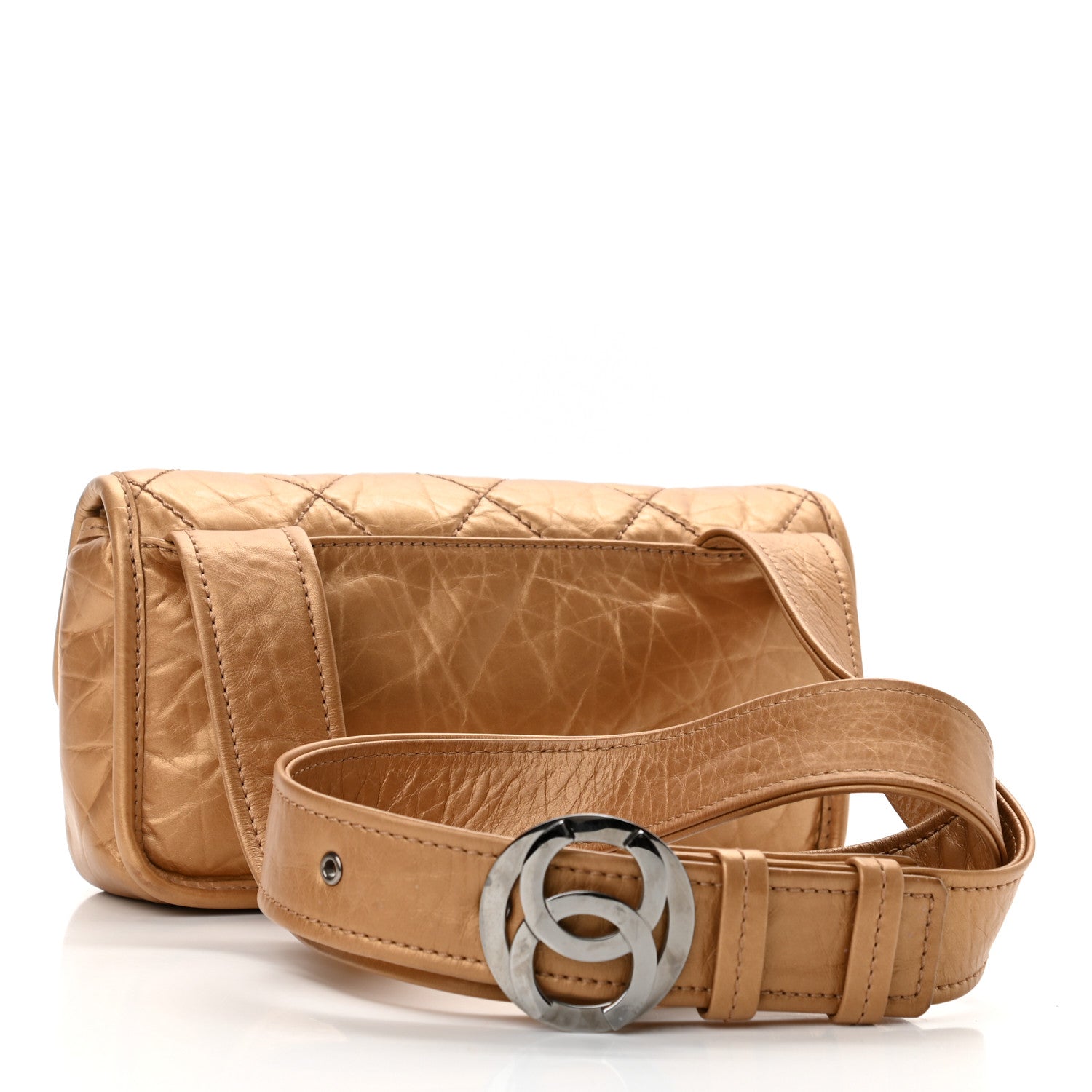 Chanel Aged Calfskin Quilted Vintage Ligne Messenger Flap Gold 3 of 11