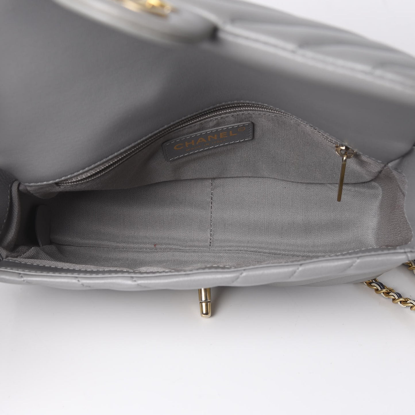 Lambskin Chevron Quilted Chain Around Mini Rectangular Flap Grey