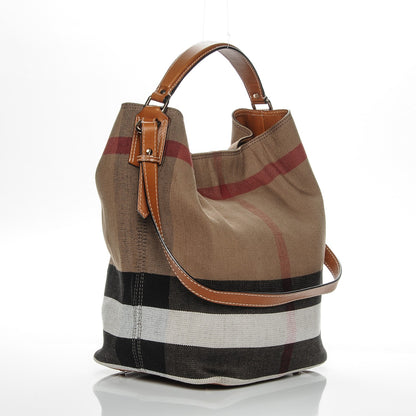 Burberry Canvas Mega Check Medium Ashby Hobo Saddle Brown 3 of 9