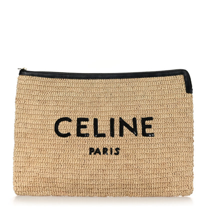 Celine Raffia Sequin Large Pouch Black 1 of 7