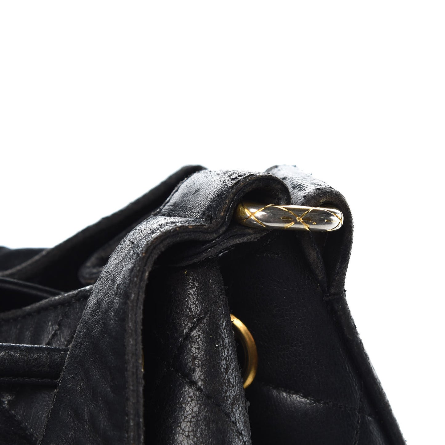 Lambskin Quilted Drawstring Bag Black