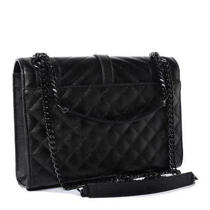 Saint Laurent Grain De Poudre Textured Mixed Matelasse Triquilt Medium Monogram Satchel Black 3 of 8