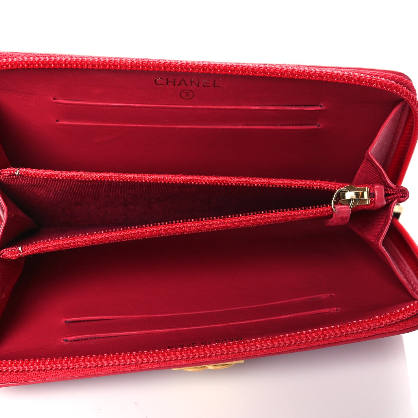 Lambskin Quilted Small Boy Zip Around Wallet Red