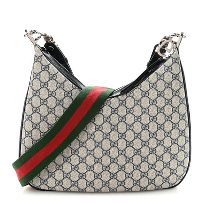 Gucci GG Supreme Monogram Textured Calfskin Web Large Attache Shoulder Bag Beige Blue 1 of 9