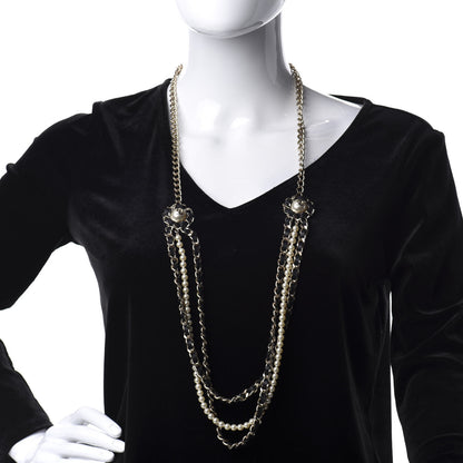 Chanel Lambskin CC Pearl Chain Necklace Black Gold 2 of 7