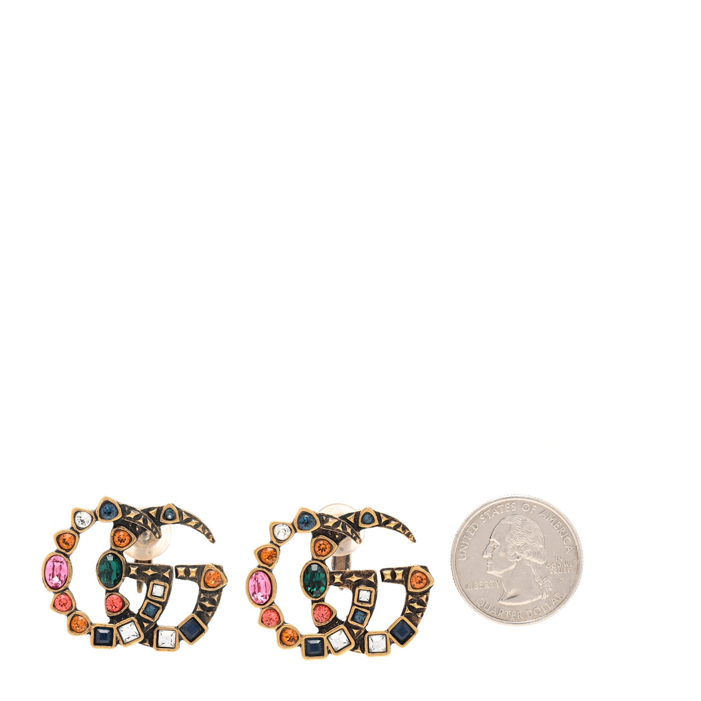 Crystal Double G Clip On Earrings Aged Gold Multicolor