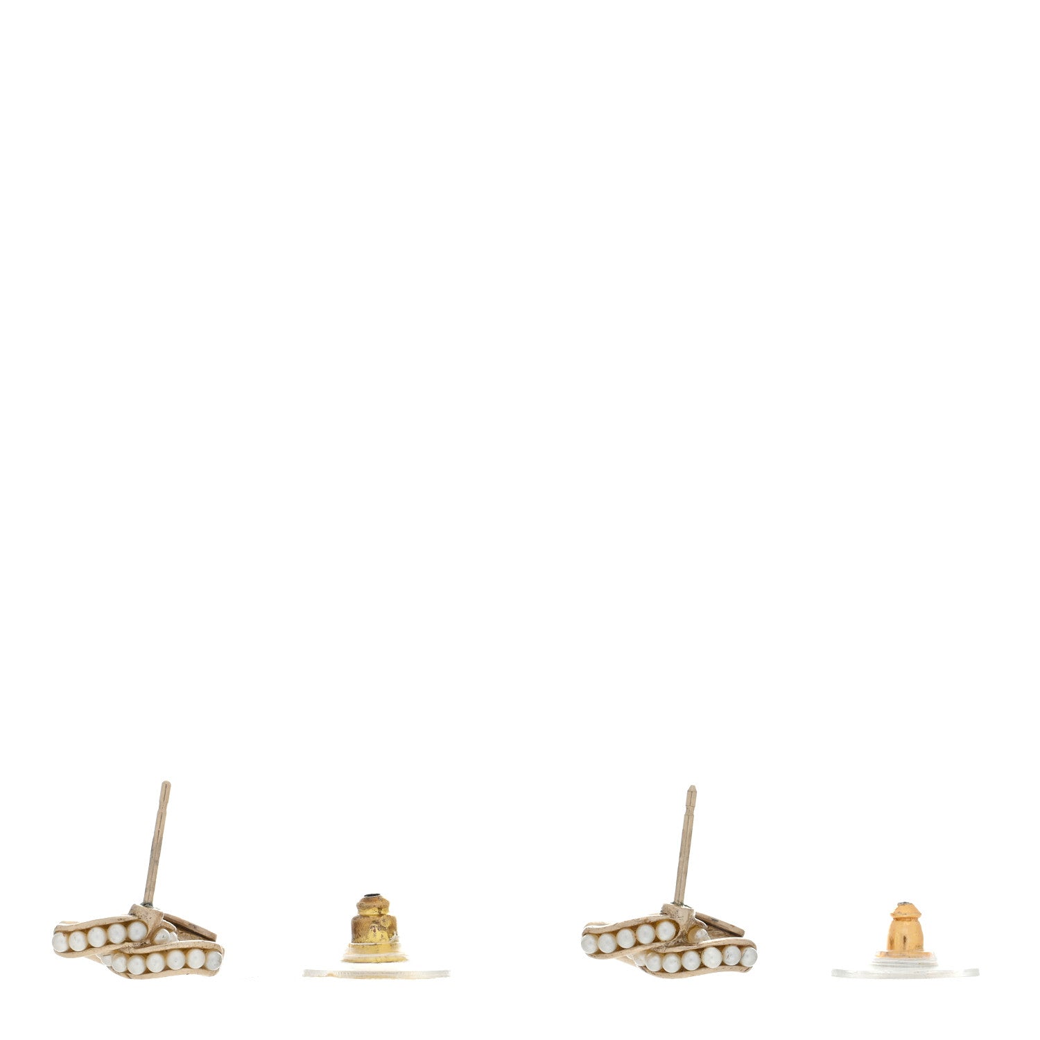 Chanel Pearl Crystal CC Stud Earrings Gold 3 of 4