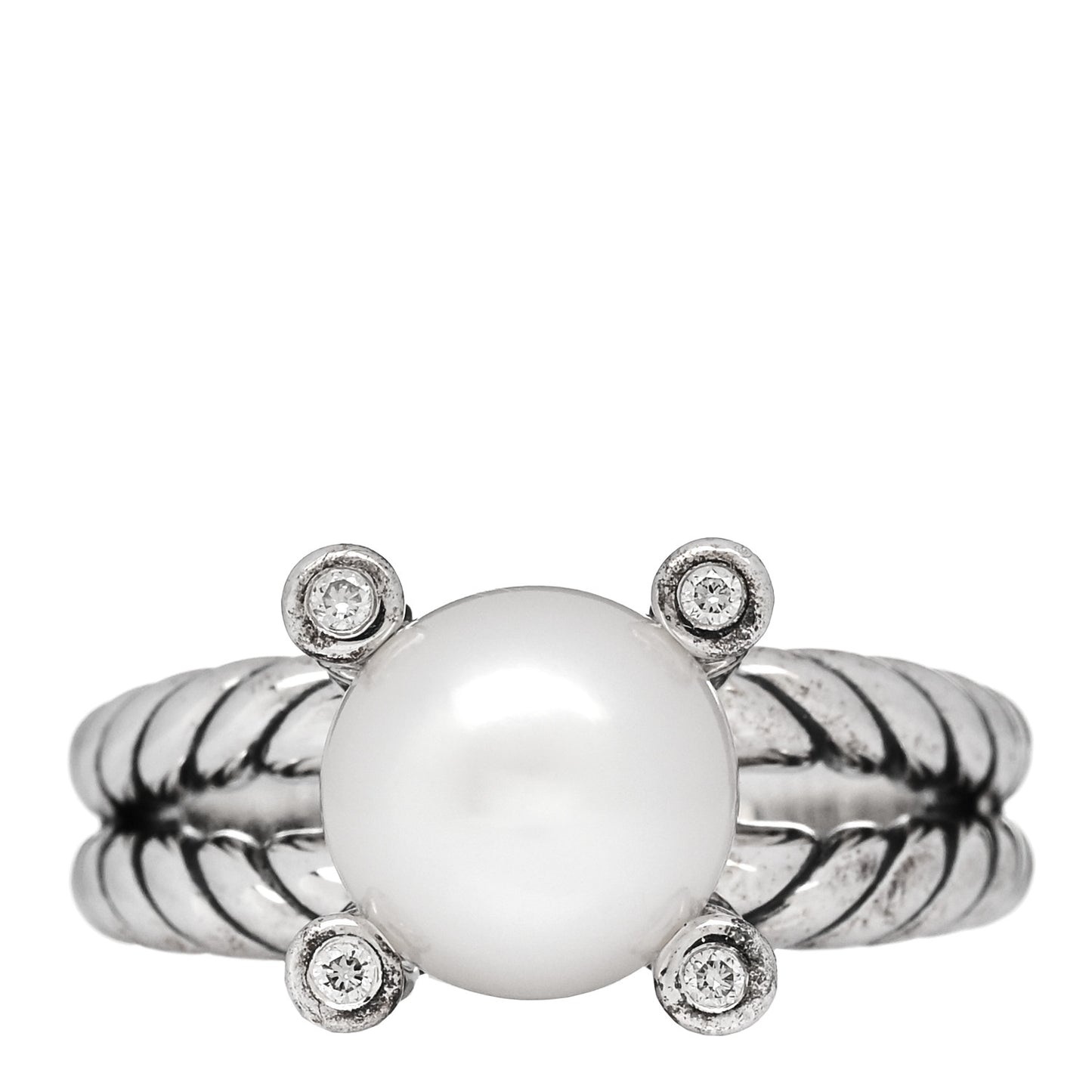 Sterling Silver Diamond Cultured Pearl 10mm Cable Ring 57 8