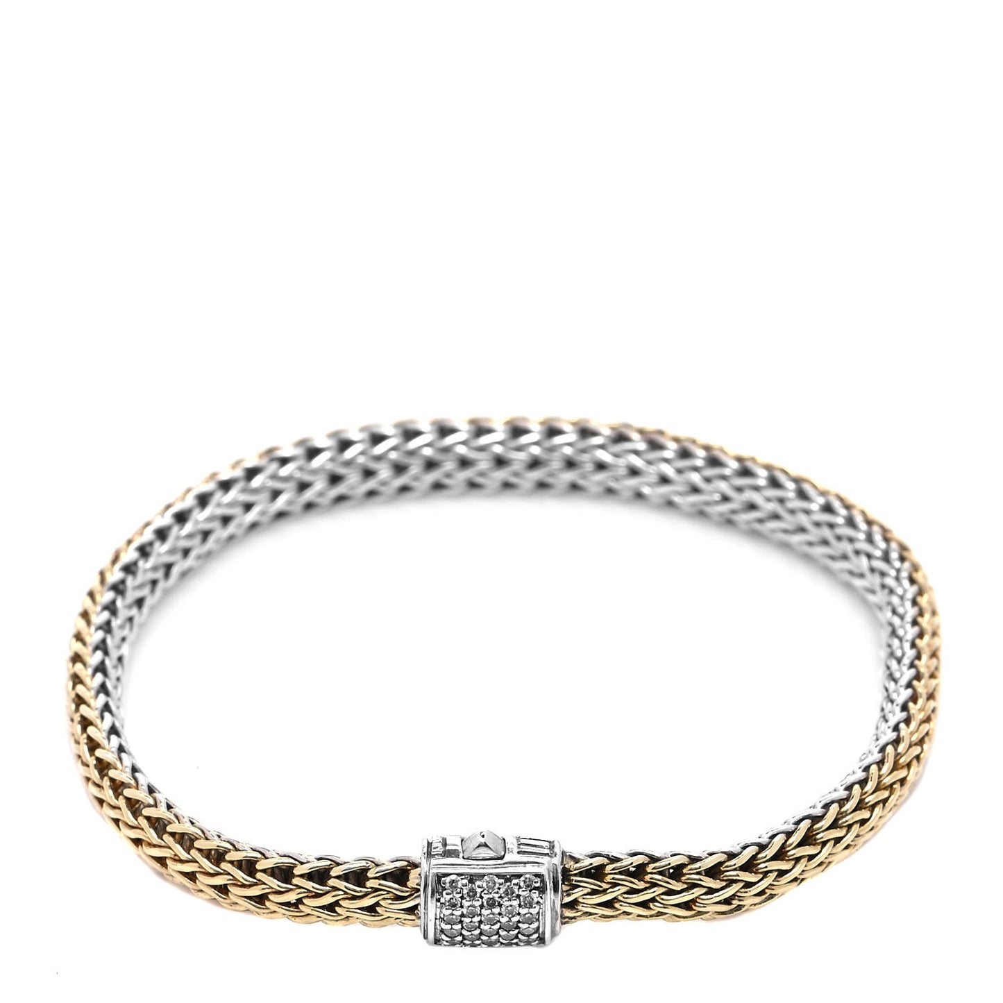 Sterling Silver 18K Yellow Gold Diamond 5mm Classic Chain Reversible Bracelet