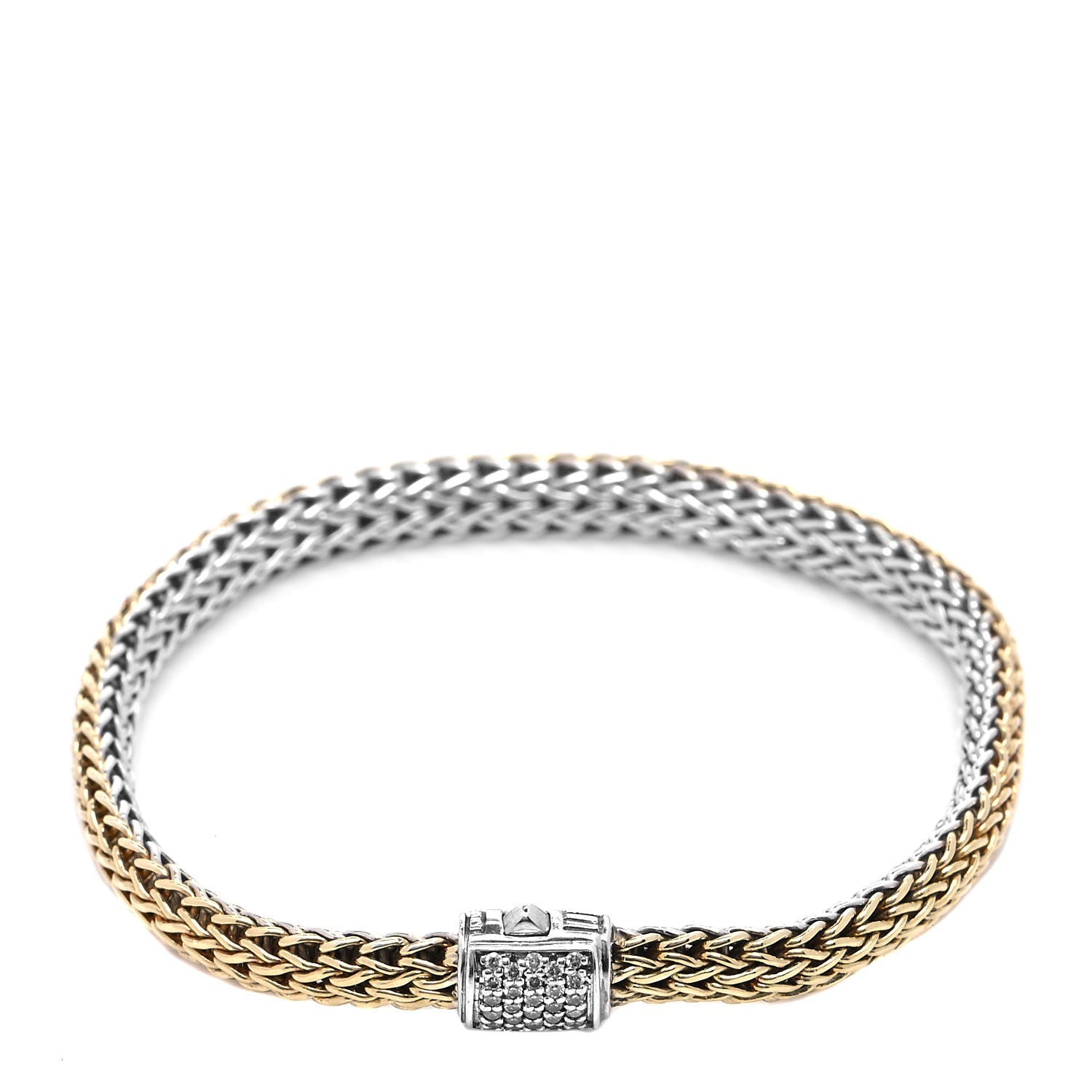 John Hardy Sterling Silver 18K Yellow Gold Diamond 5mm Classic Chain Reversible Bracelet 3 of 5