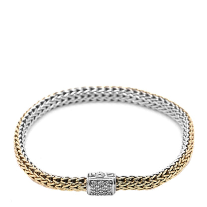 John Hardy Sterling Silver 18K Yellow Gold Diamond 5mm Classic Chain Reversible Bracelet 3 of 5