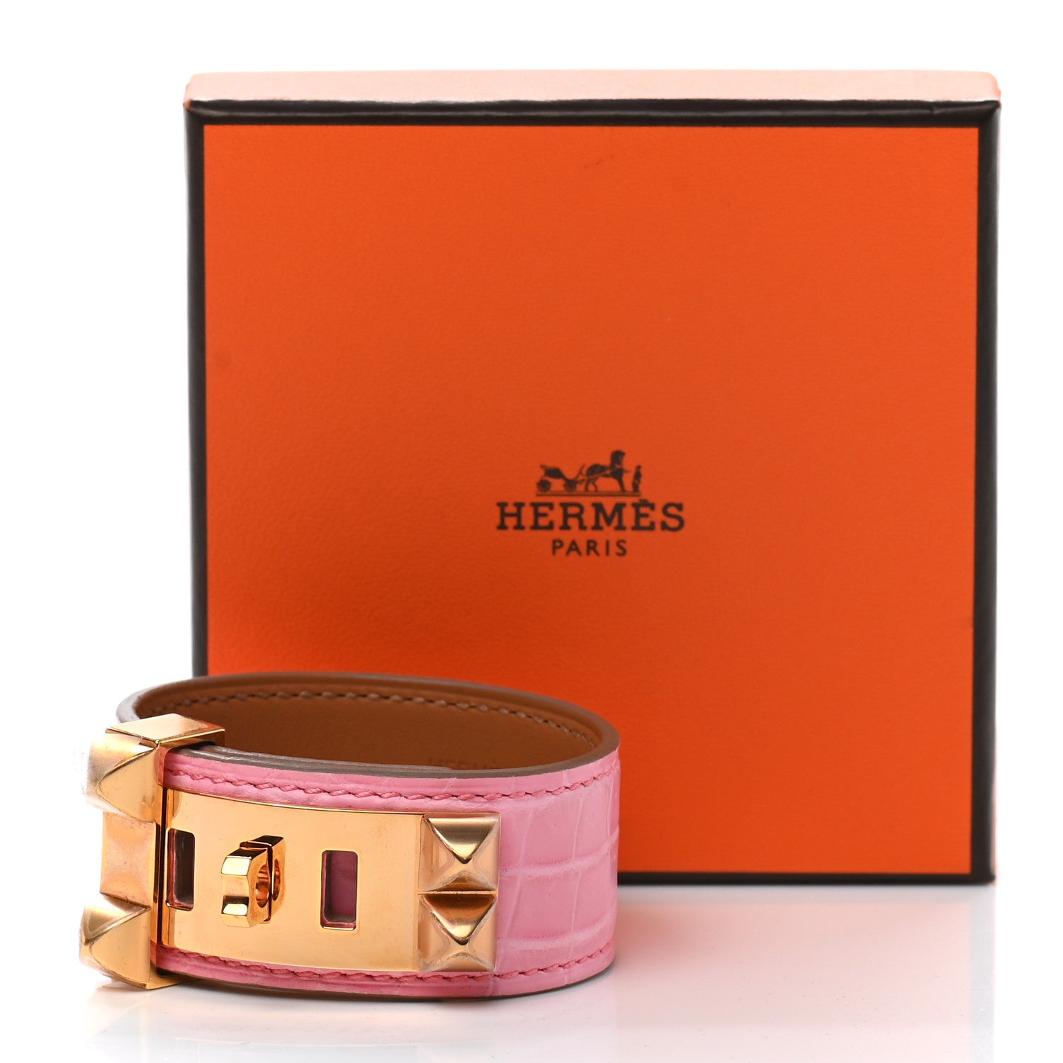 Hermes Matte Niloticus Crocodile Collier De Chien CDC 24 Bracelet T1 Rose Bubblegum 7 of 7
