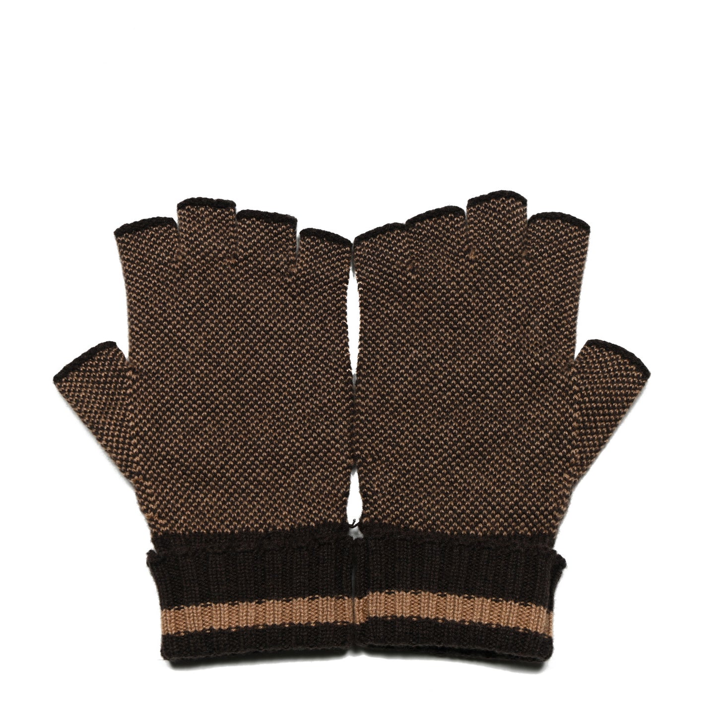 Cashmere GG Fingerless Gloves L Beige Dark Brown