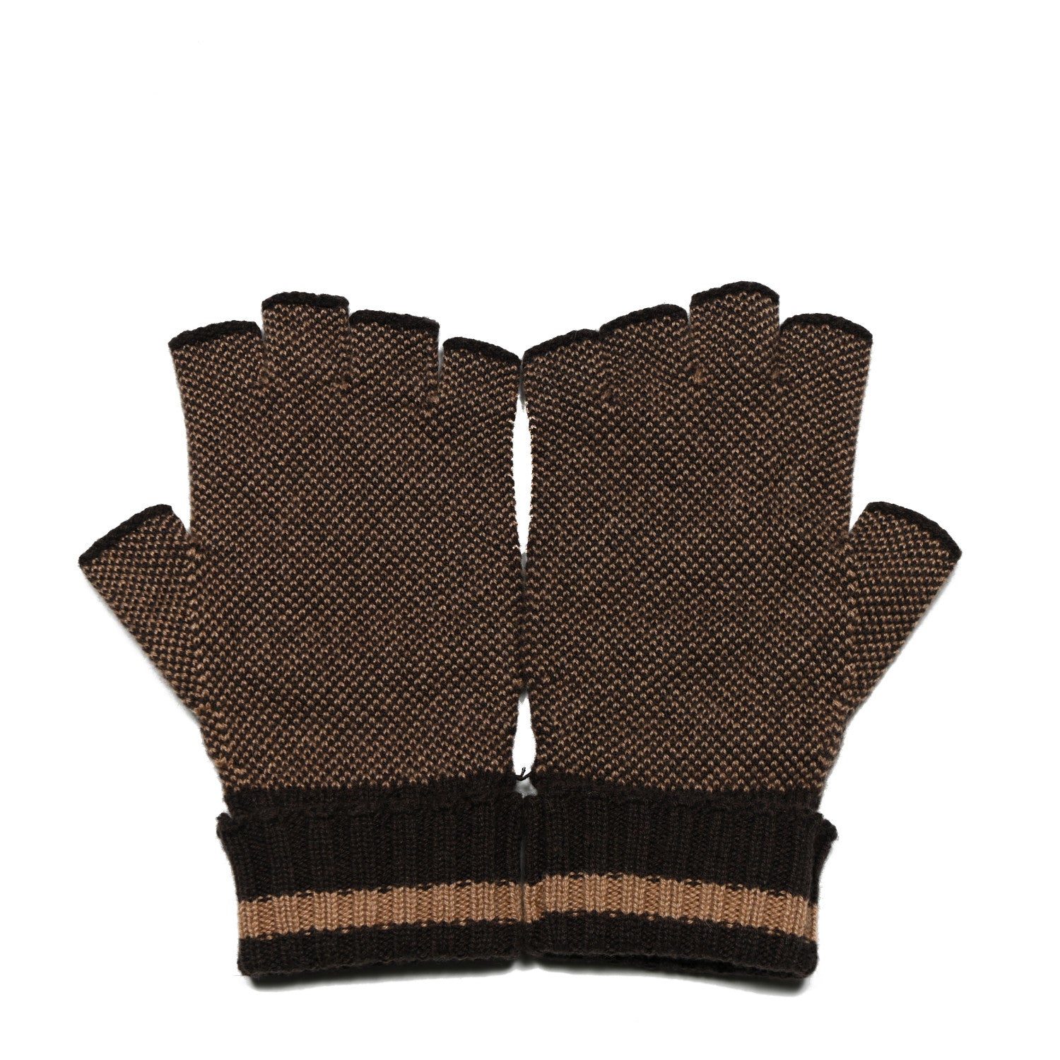Gucci Cashmere GG Fingerless Gloves L Beige Dark Brown 2 of 5